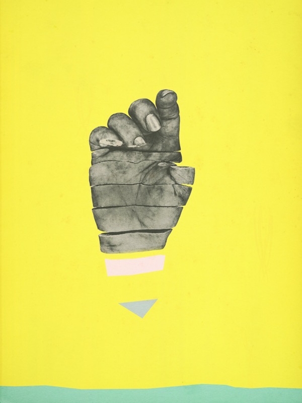 collage depicting a human hand processed during an autopsy