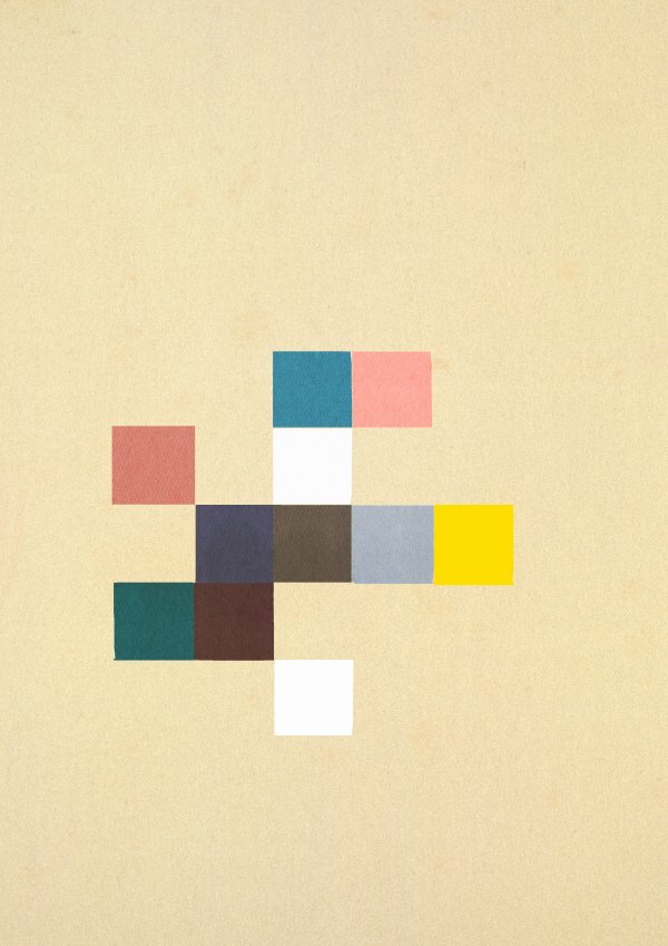 Abstract collage consisting of colored squares